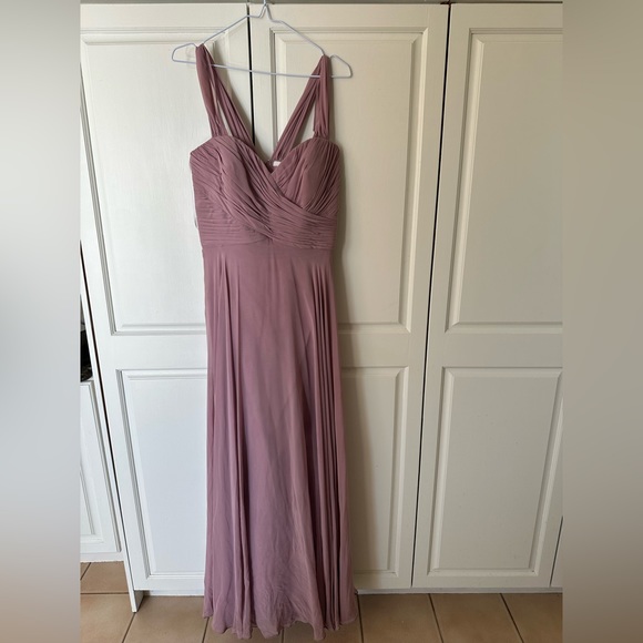 Dusty Rose Bridesmaid Dress Sweetheart neckline with off shoulder sleeves. - Picture 1 of 5